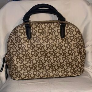 DKNY Brown Monogram Satchel with Black Handles